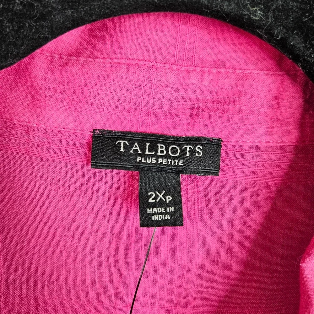 Talbots Plus Petite Women's 2XP Hot Pink Button Front Shirt Long Sleeve